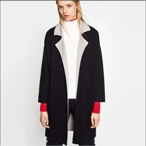 Zara Double Sided Cardi Coat Thick Longline Cardigan Sweater Black M Duster
